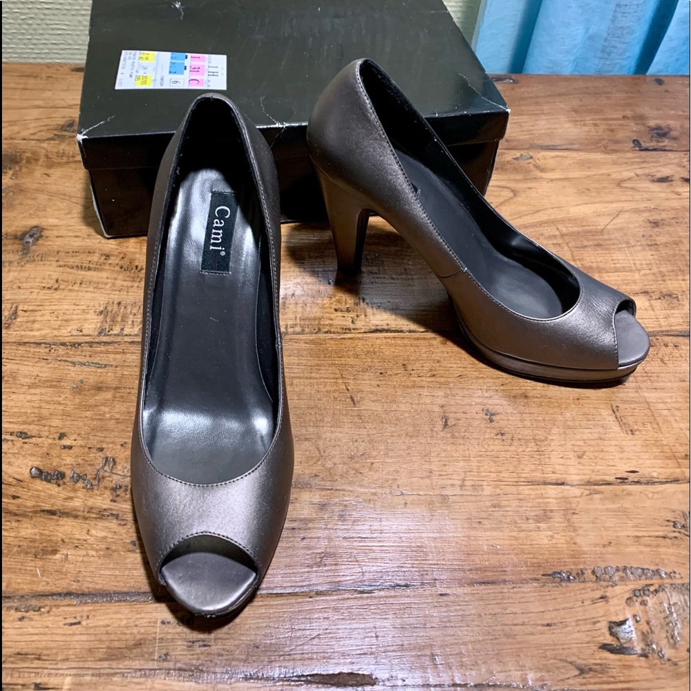 Cami Pewter Leather Platform Heels